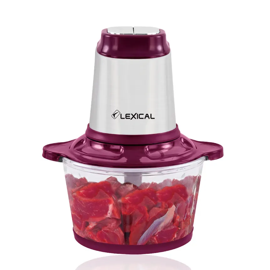 Hachoir Électrique Lexical LCH-1911 Violet – 2L - 300W - Bol Verre - 3 Vitesses - Lames Inox